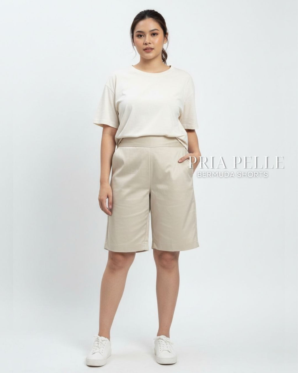Pria Pelle Bermuda Shorts | Back garter - Cotton Twill Off White | Non Stretch