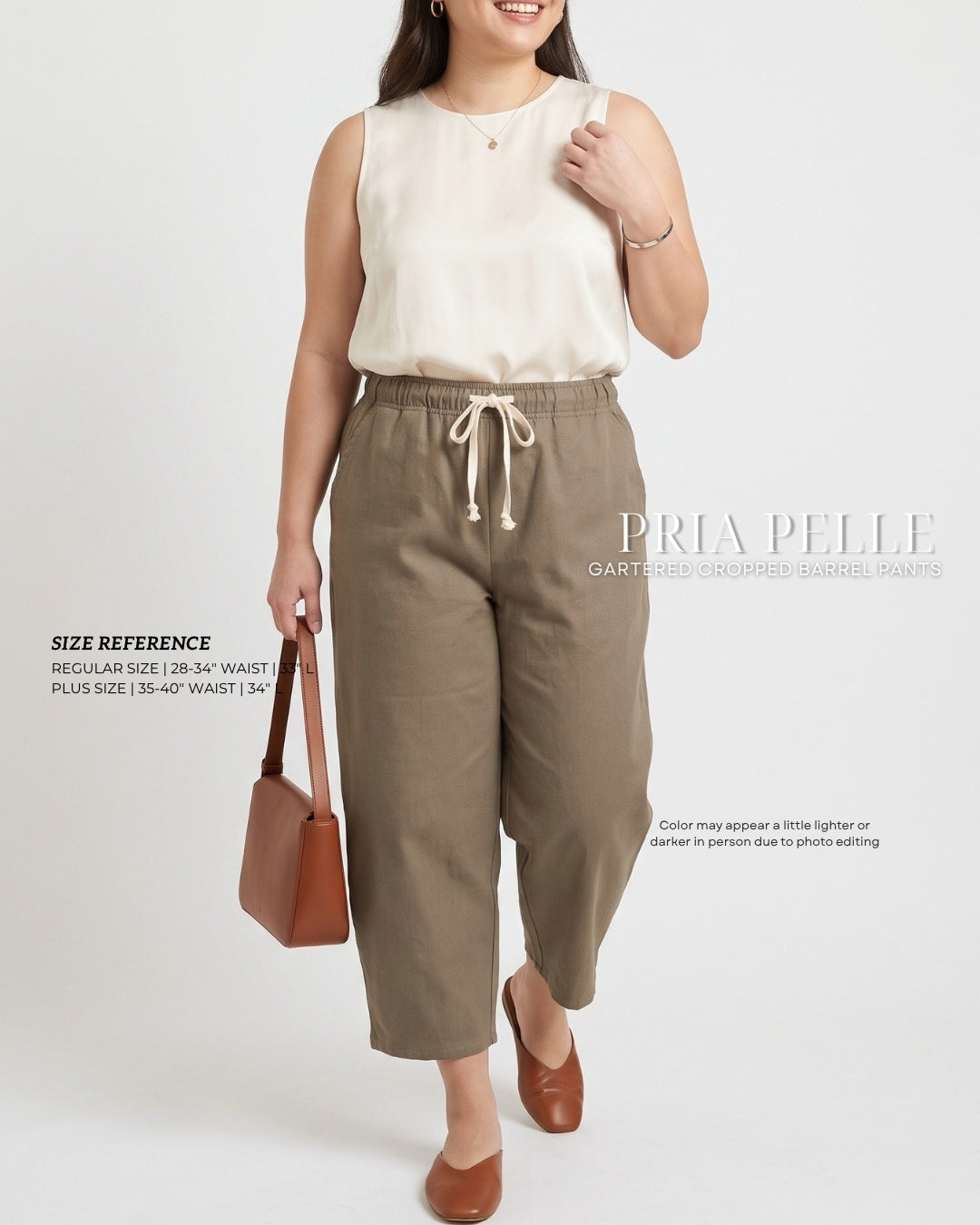 Pria Pelle FULLY GARTERED Cropped Barrel Pants with Drawstring - Denim Blend Olive Grove | Non Stretch