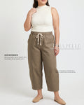 Pria Pelle FULLY GARTERED Cropped Barrel Pants with Drawstring - Denim Blend Olive Grove | Non Stretch