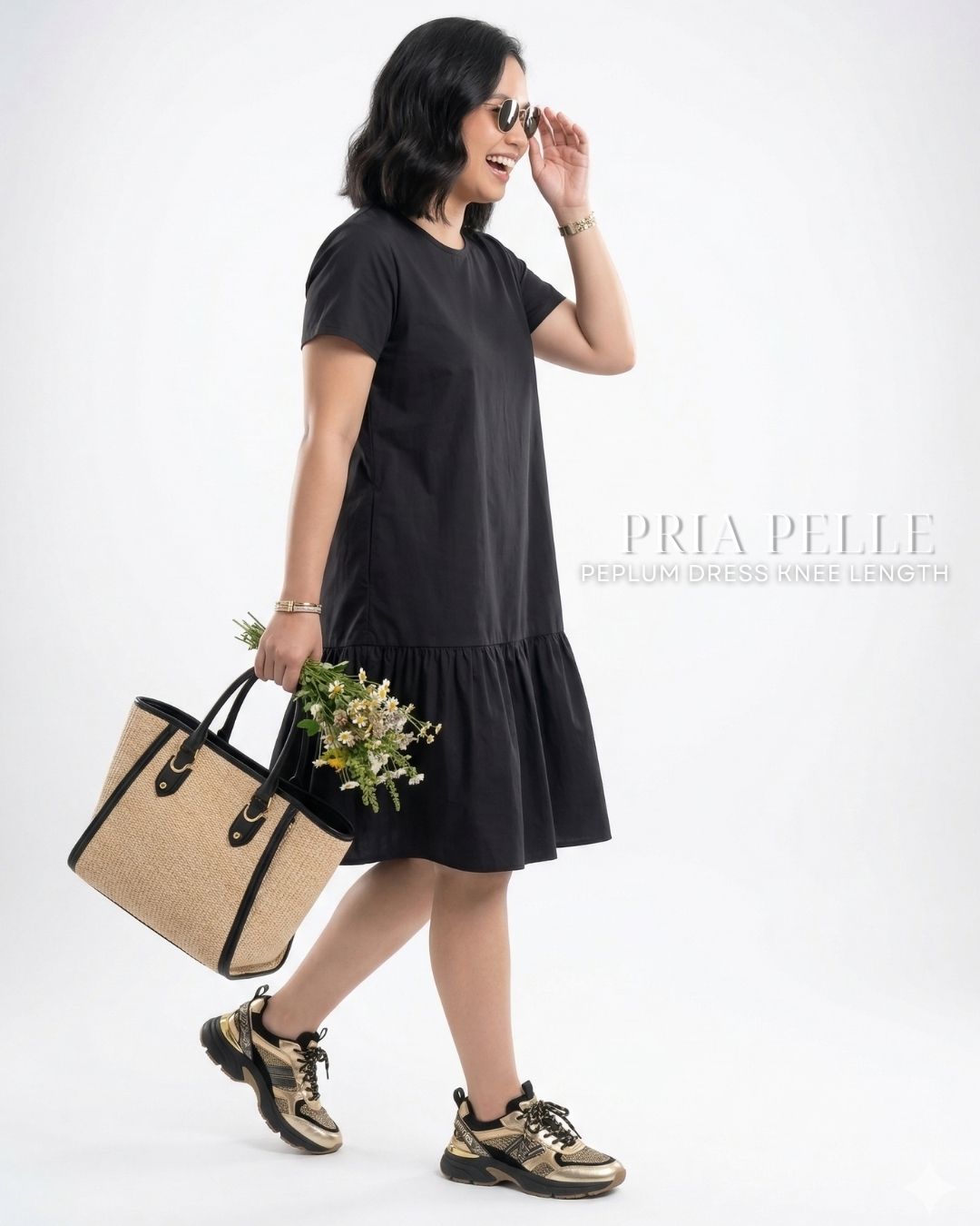 Pria Pelle Peplum Dress Version 1 | Cotton Blend Black - Non Stretch