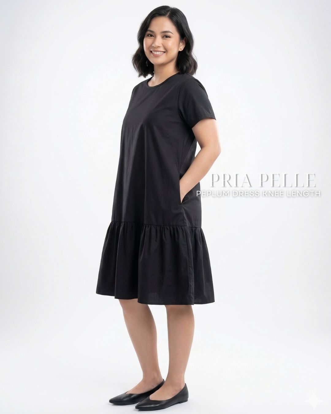 Pria Pelle Peplum Dress Version 1 | Cotton Blend Black - Non Stretch