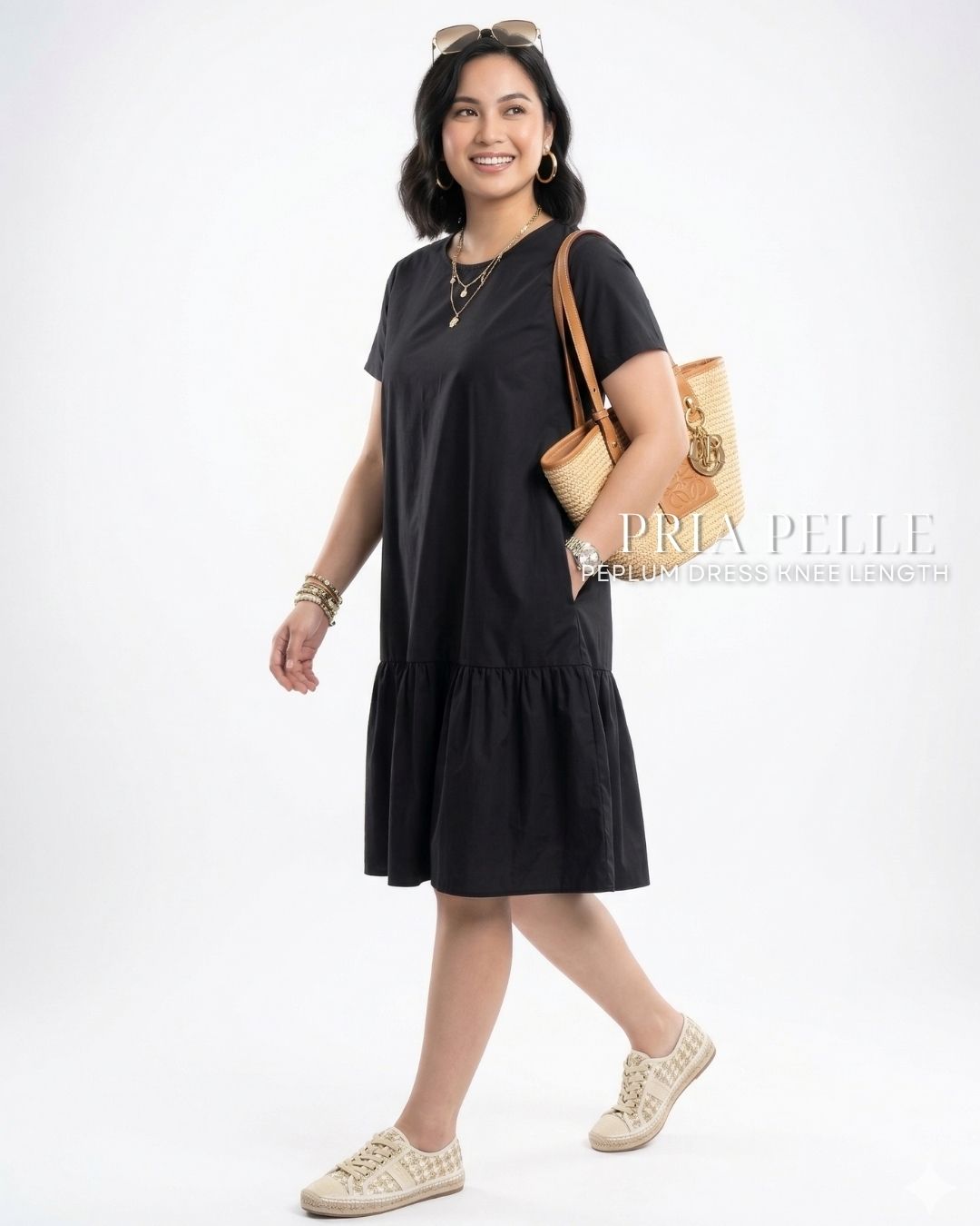 Pria Pelle Peplum Dress Version 1 | Cotton Blend Black - Non Stretch