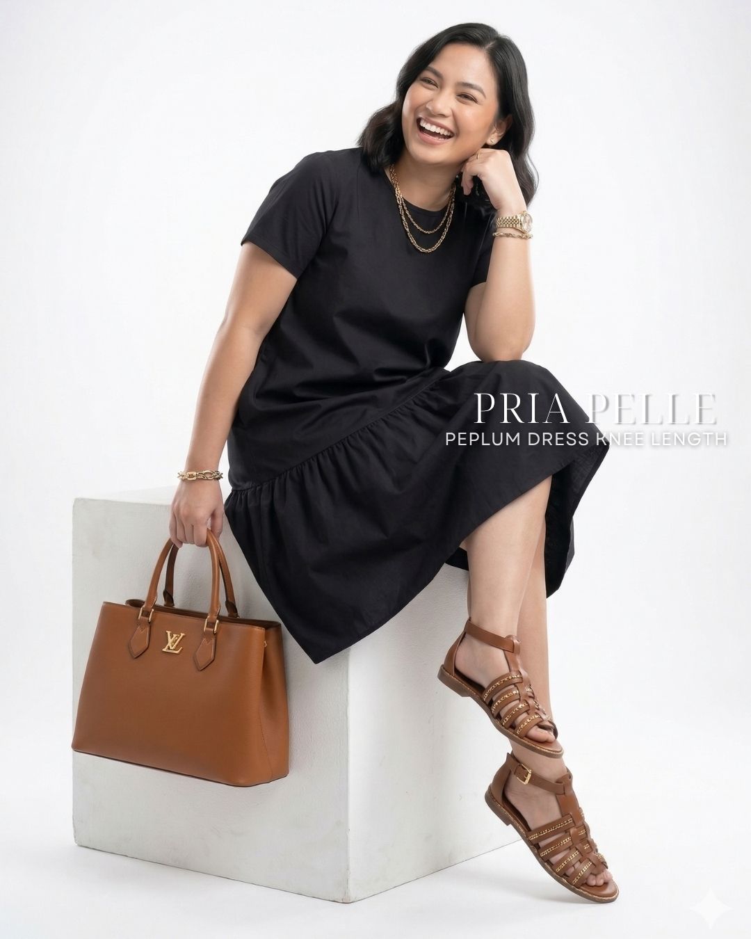 Pria Pelle Peplum Dress Version 1 | Cotton Blend Black - Non Stretch