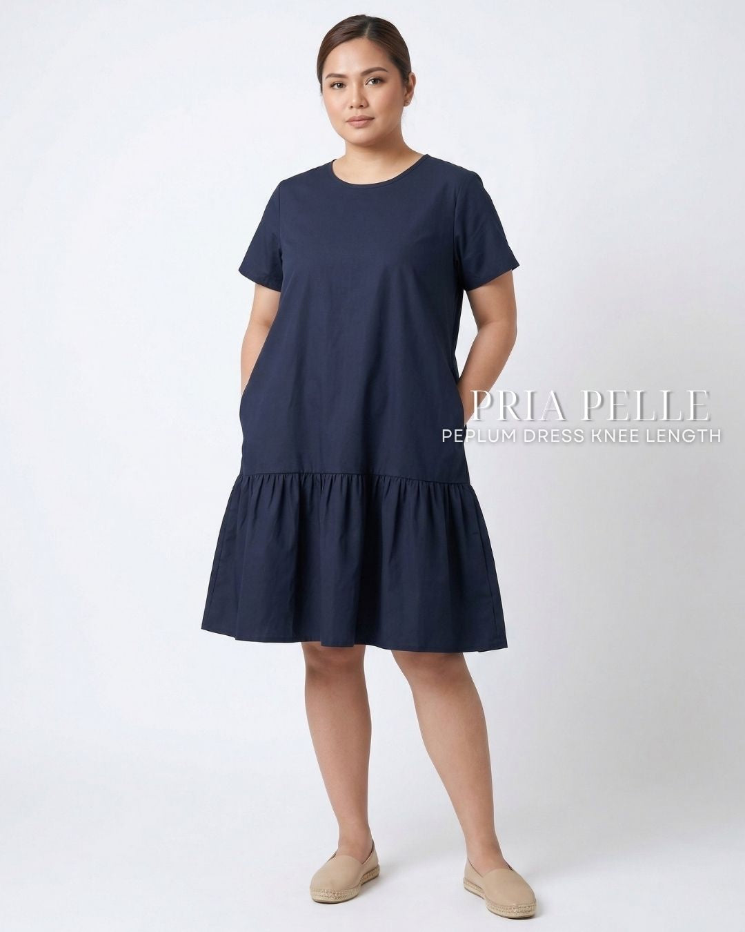 Pria Pelle Peplum Dress Version 1 | Cotton Blend Blue Black - Non Stretch