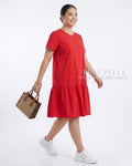 Pria Pelle Peplum Dress Version 1 | Cotton Blend Fire Brick Red - Non Stretch