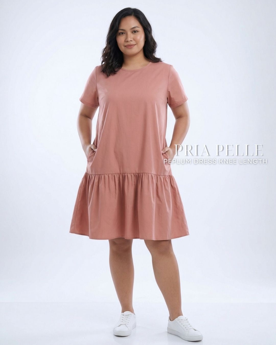 Pria Pelle Peplum Dress Version 1 | Cotton Blend Blush - Non Stretch