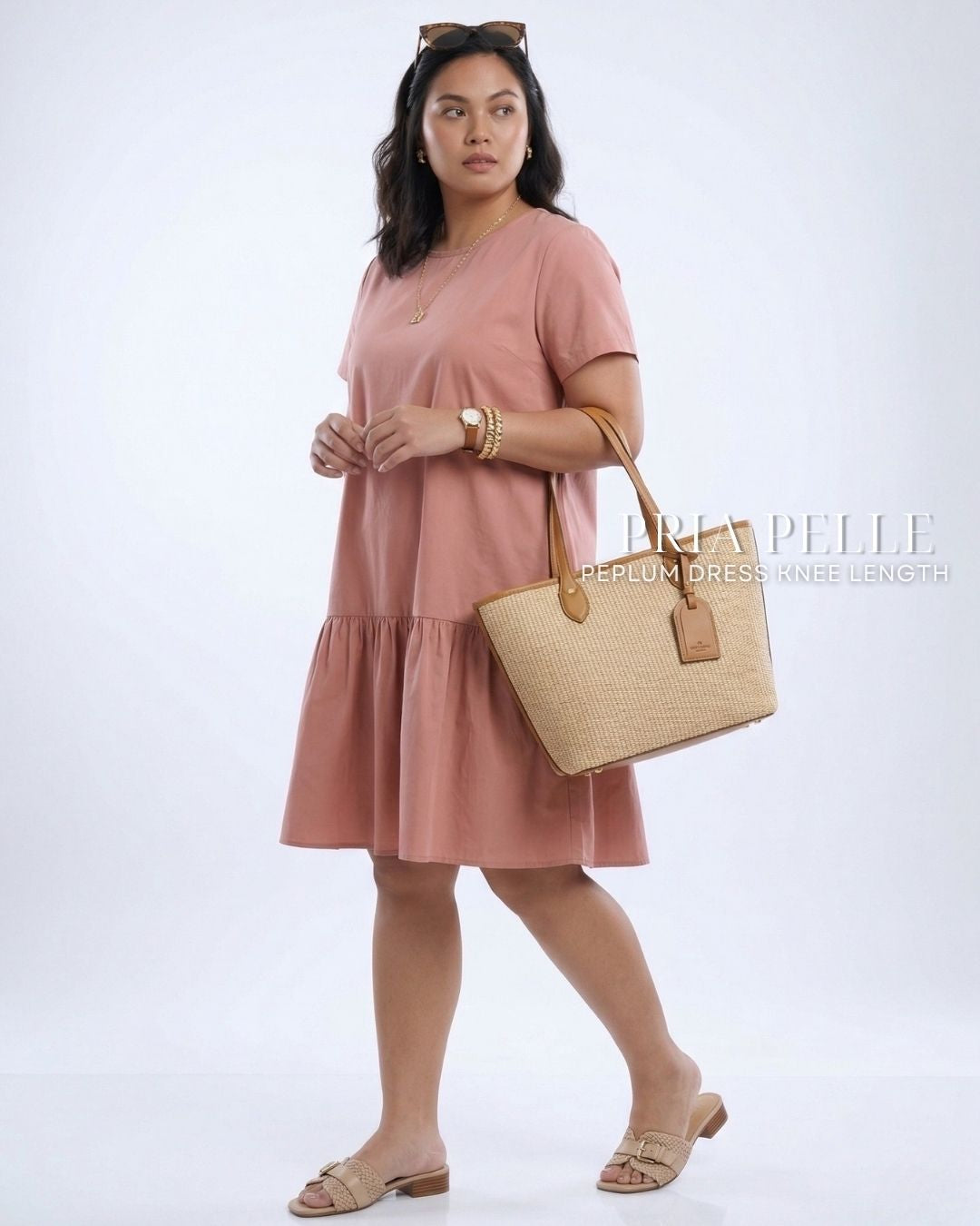 Pria Pelle Peplum Dress Version 1 | Cotton Blend Blush - Non Stretch