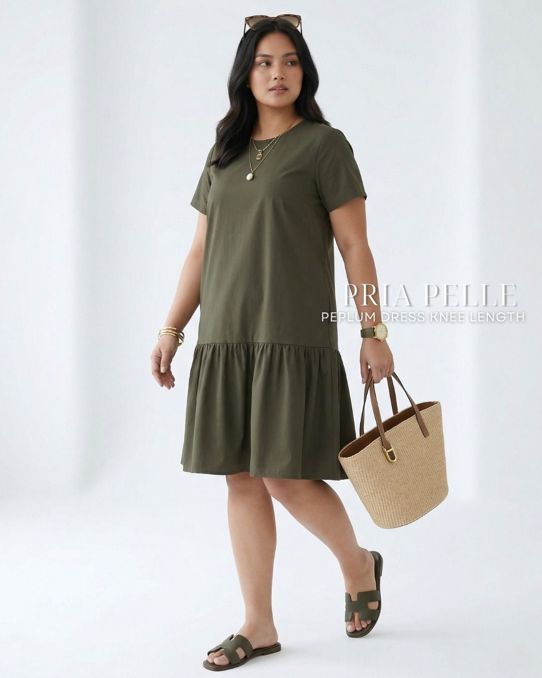 Pria Pelle Peplum Dress Version 1 | Cotton Blend Dark Olive - Non Stretch