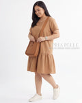 Pria Pelle Peplum Dress Version 1 | Cotton Blend Khaki Brown with Stretch