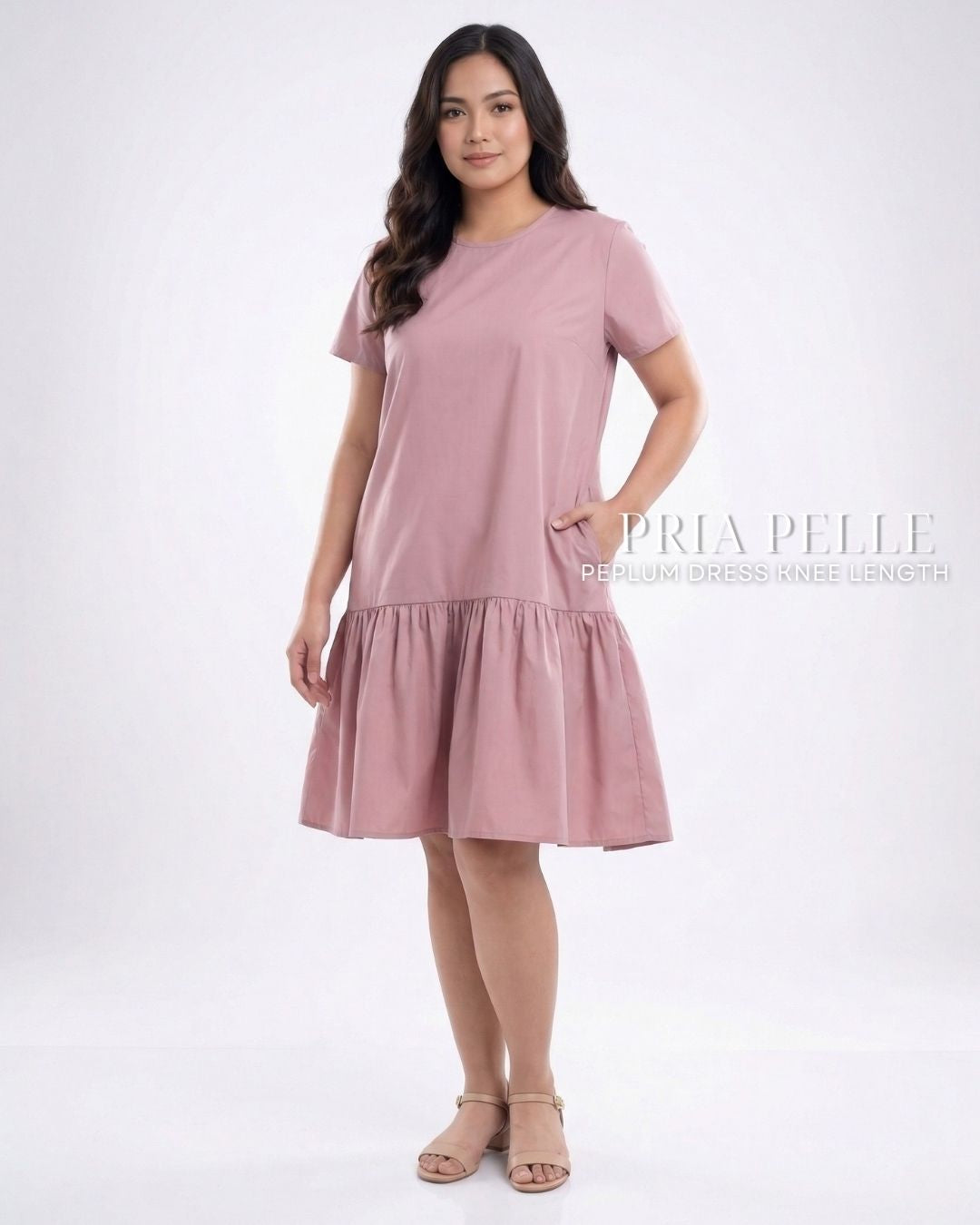 Pria Pelle Peplum Dress Version 1 | Cotton Blend Light Mauve - Non Stretch