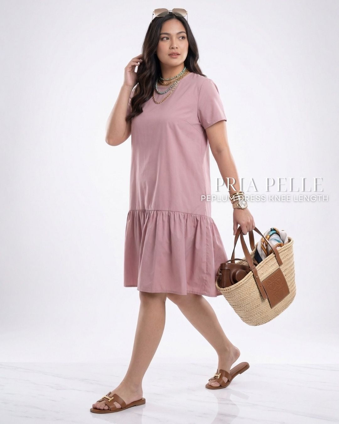 Pria Pelle Peplum Dress Version 1 | Cotton Blend Light Mauve - Non Stretch