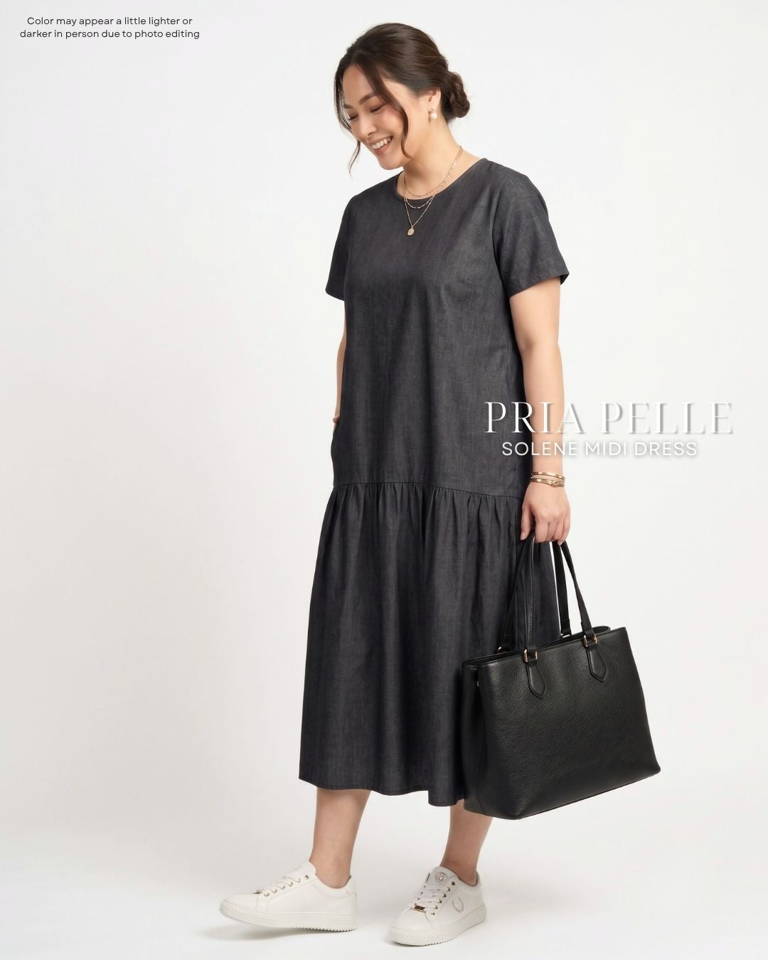 Pria Pelle Solene Short Sleeves Midi Dress - Denim Charcoal | Non Stretch