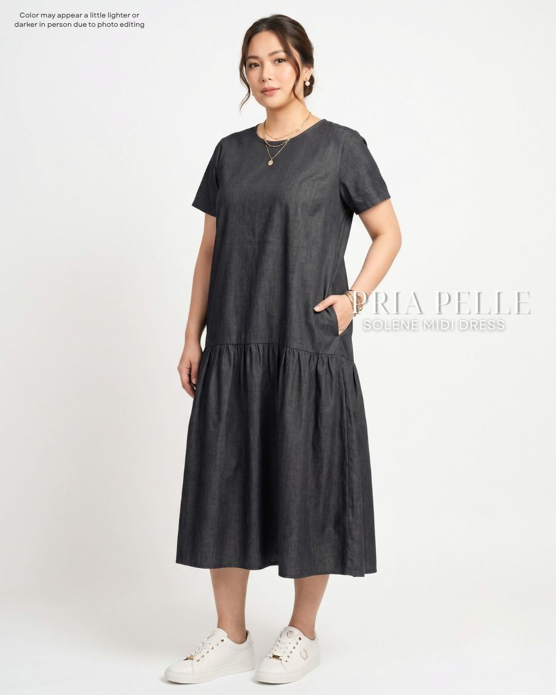 Pria Pelle Solene Short Sleeves Midi Dress - Denim Charcoal | Non Stretch