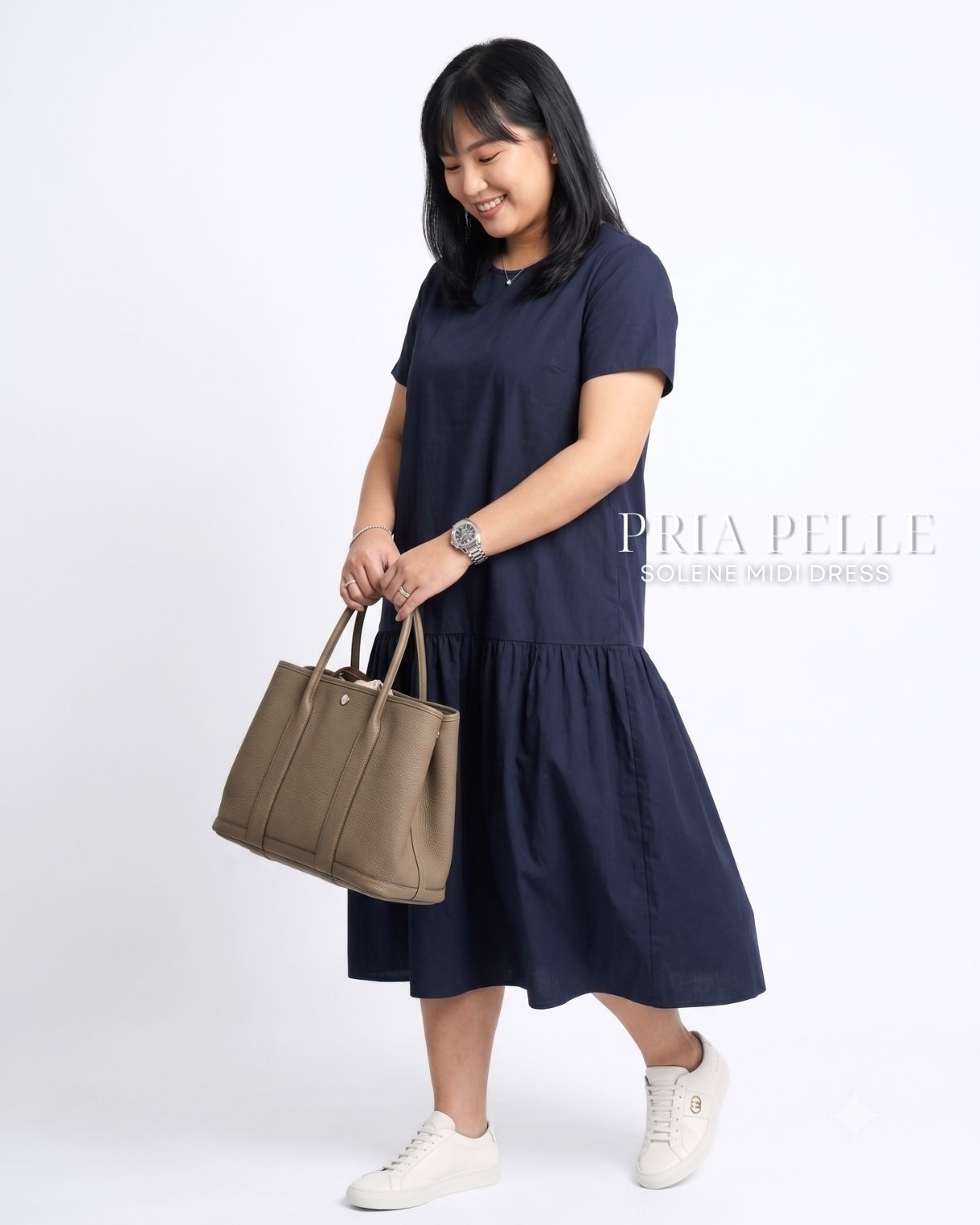 Pria Pelle Solene Short Sleeves Midi Dress - Cotton Blend Blue Black | Non Stretch