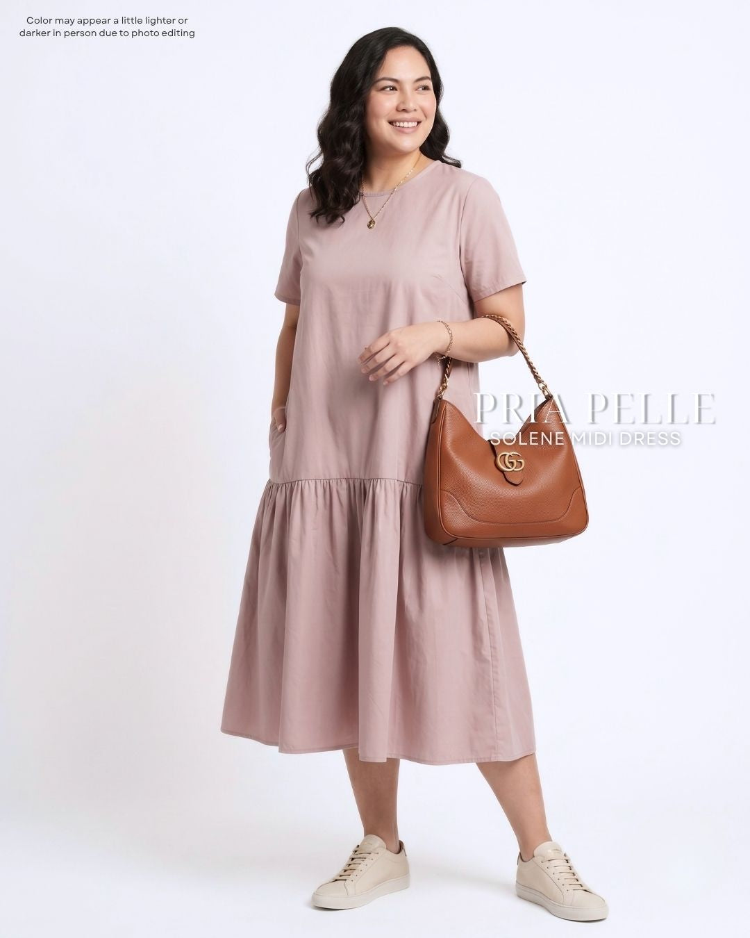 Pria Pelle Solene Short Sleeves Midi Dress - Cotton Blend Pale Mauve | Non Stretch