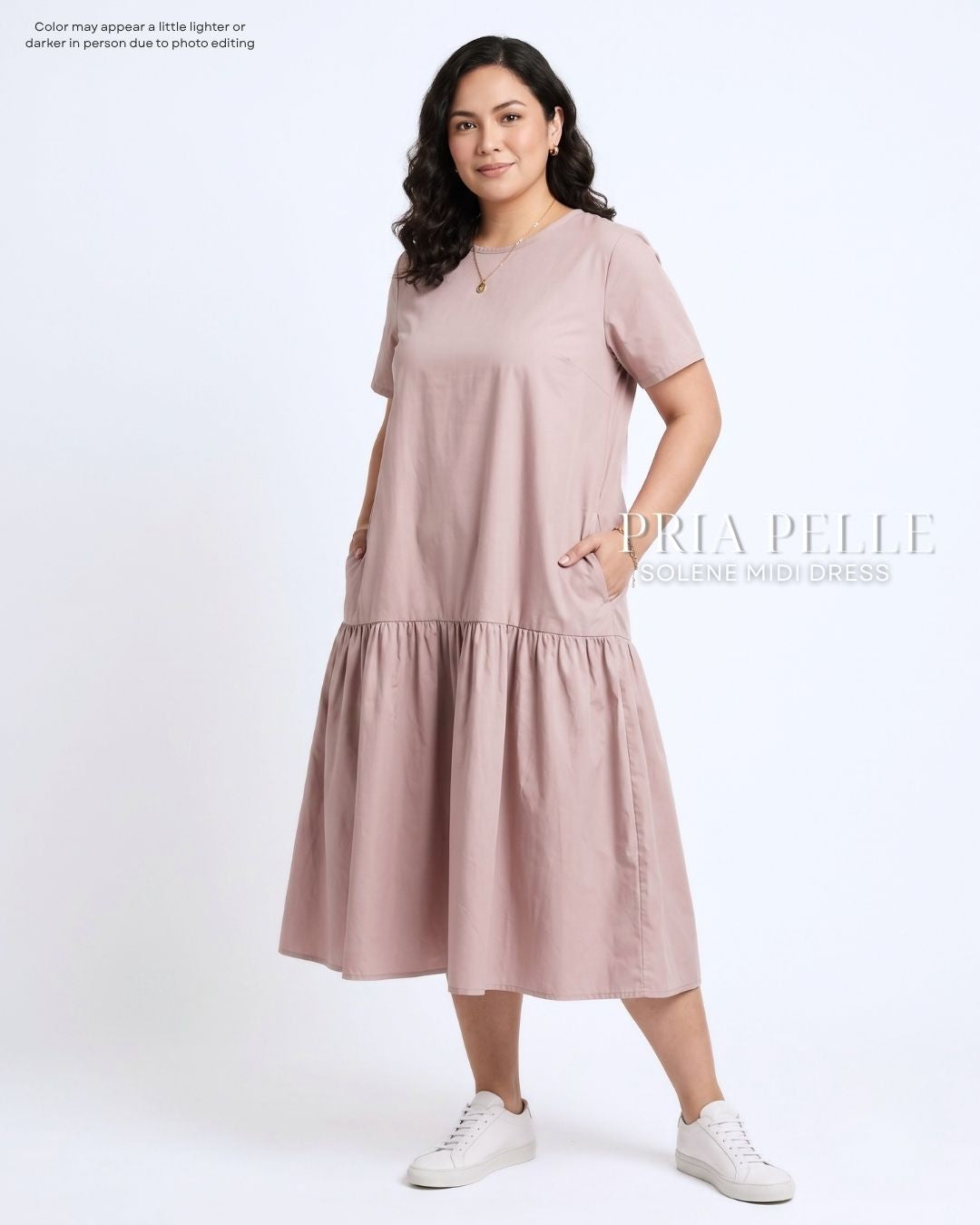 Pria Pelle Solene Short Sleeves Midi Dress - Cotton Blend Pale Mauve | Non Stretch