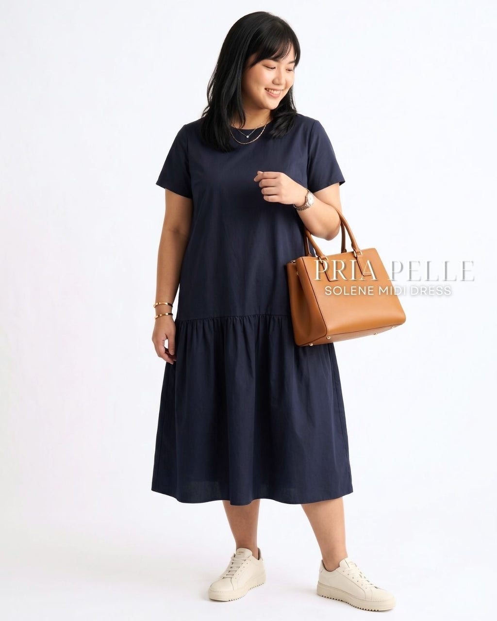 Pria Pelle Solene Short Sleeves Midi Dress - Cotton Blend Blue Black | Non Stretch
