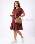 Pria Pelle Peplum Dress Version 1 | Cotton Blend Maroon - Non Stretch