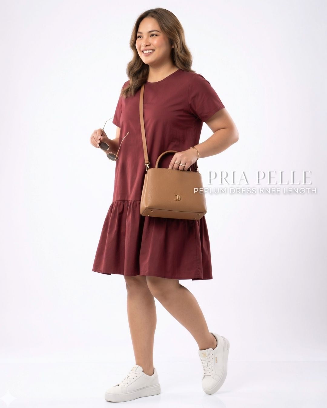 Pria Pelle Peplum Dress Version 1 | Cotton Blend Maroon - Non Stretch