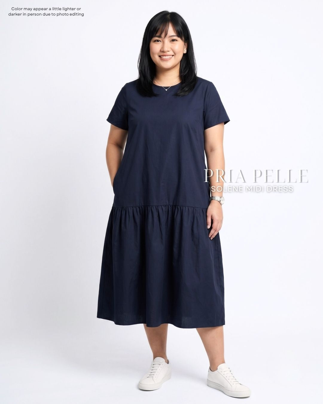 Pria Pelle Solene Short Sleeves Midi Dress - Cotton Blend Blue Black | Non Stretch