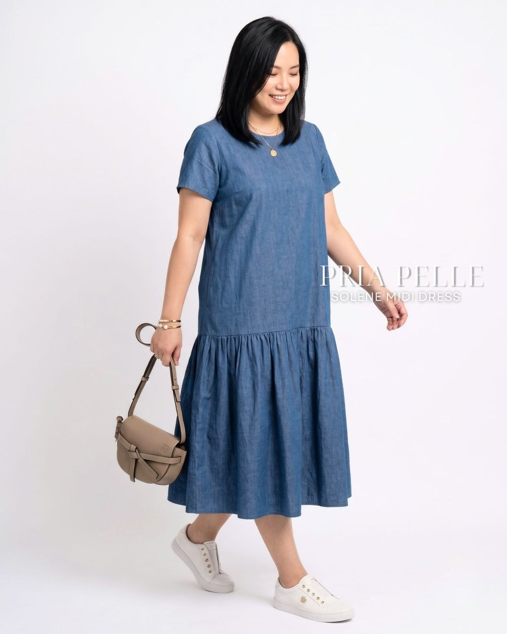 Pria Pelle Solene Short Sleeves Midi Dress - Soft Denim Blue | Non Stretch