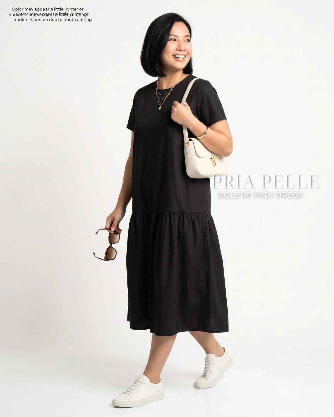 Pria Pelle Solene Short Sleeves Midi Dress - Cotton Blend Black | Non Stretch