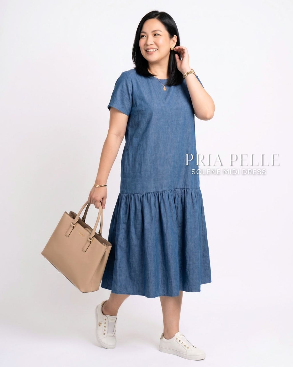 Pria Pelle Solene Short Sleeves Midi Dress - Soft Denim Blue | Non Stretch