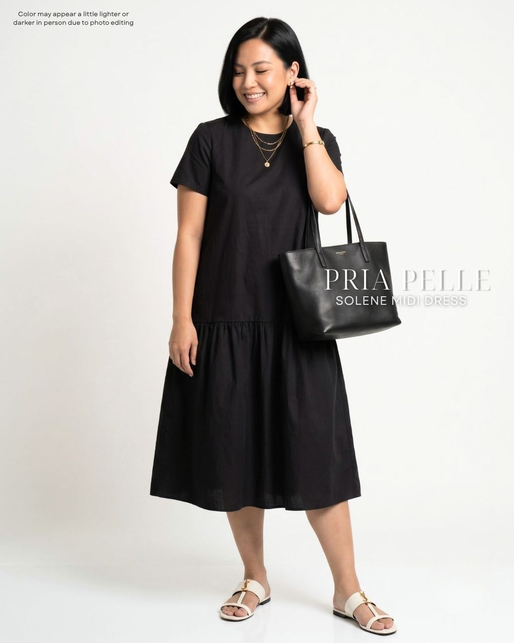Pria Pelle Solene Short Sleeves Midi Dress - Cotton Blend Black | Non Stretch