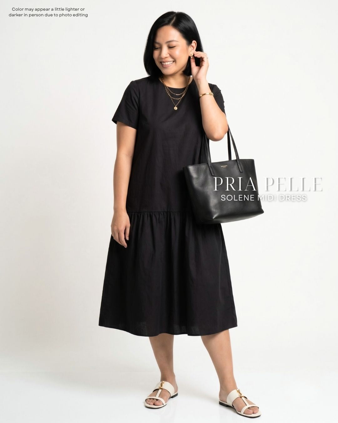 Pria Pelle Solene Short Sleeves Midi Dress - Cotton Blend Black | Non Stretch