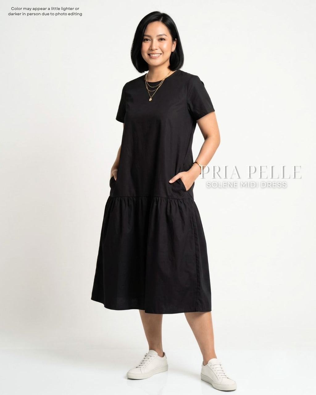 Pria Pelle Solene Short Sleeves Midi Dress - Cotton Blend Black | Non Stretch