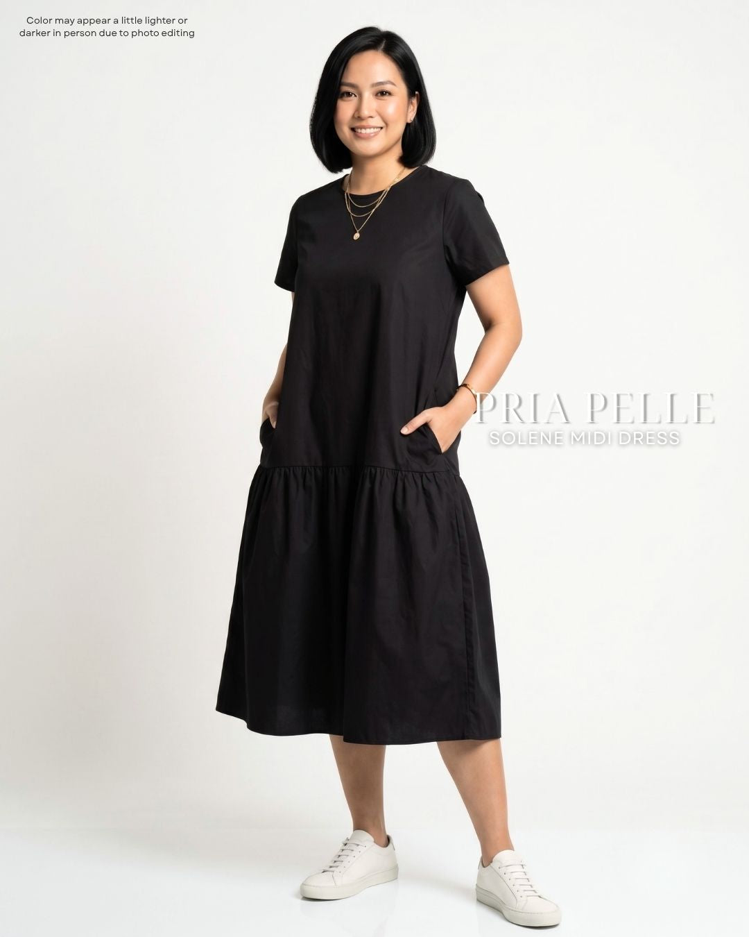 Pria Pelle Solene Short Sleeves Midi Dress - Cotton Blend Black | Non Stretch