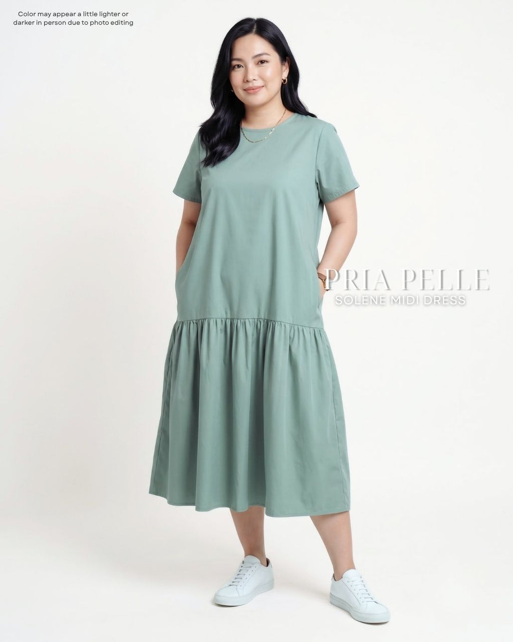 Pria Pelle Solene Short Sleeves Midi Dress - Cotton Blend Spring Green | Non Stretch