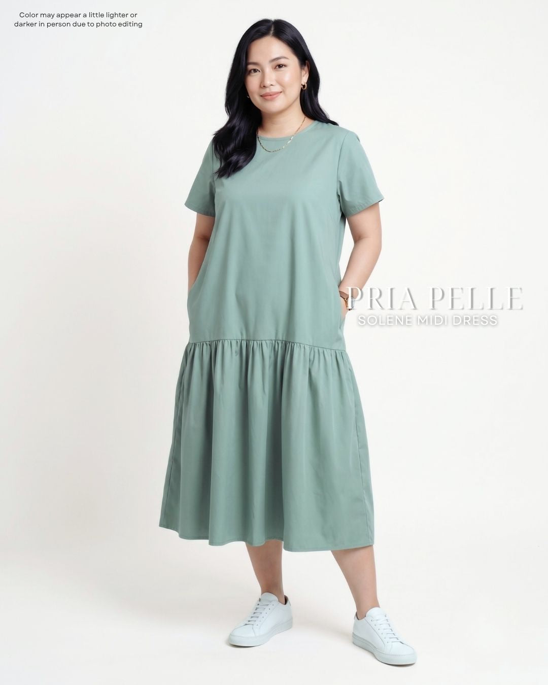 Pria Pelle Solene Short Sleeves Midi Dress - Cotton Blend Spring Green | Non Stretch