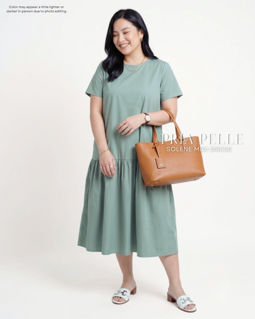 Pria Pelle Solene Short Sleeves Midi Dress - Cotton Blend Spring Green | Non Stretch
