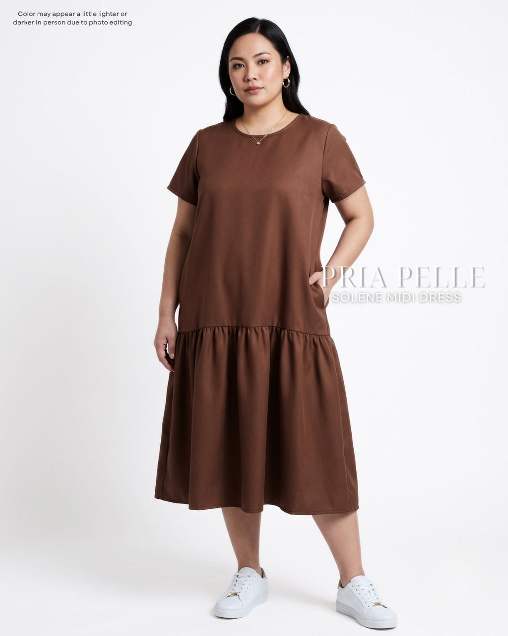 Pria Pelle Solene Short Sleeves Midi Dress - Poly Cotton Brown | Non Stretch