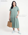 Pria Pelle Solene Short Sleeves Midi Dress - Cotton Blend Spring Green | Non Stretch