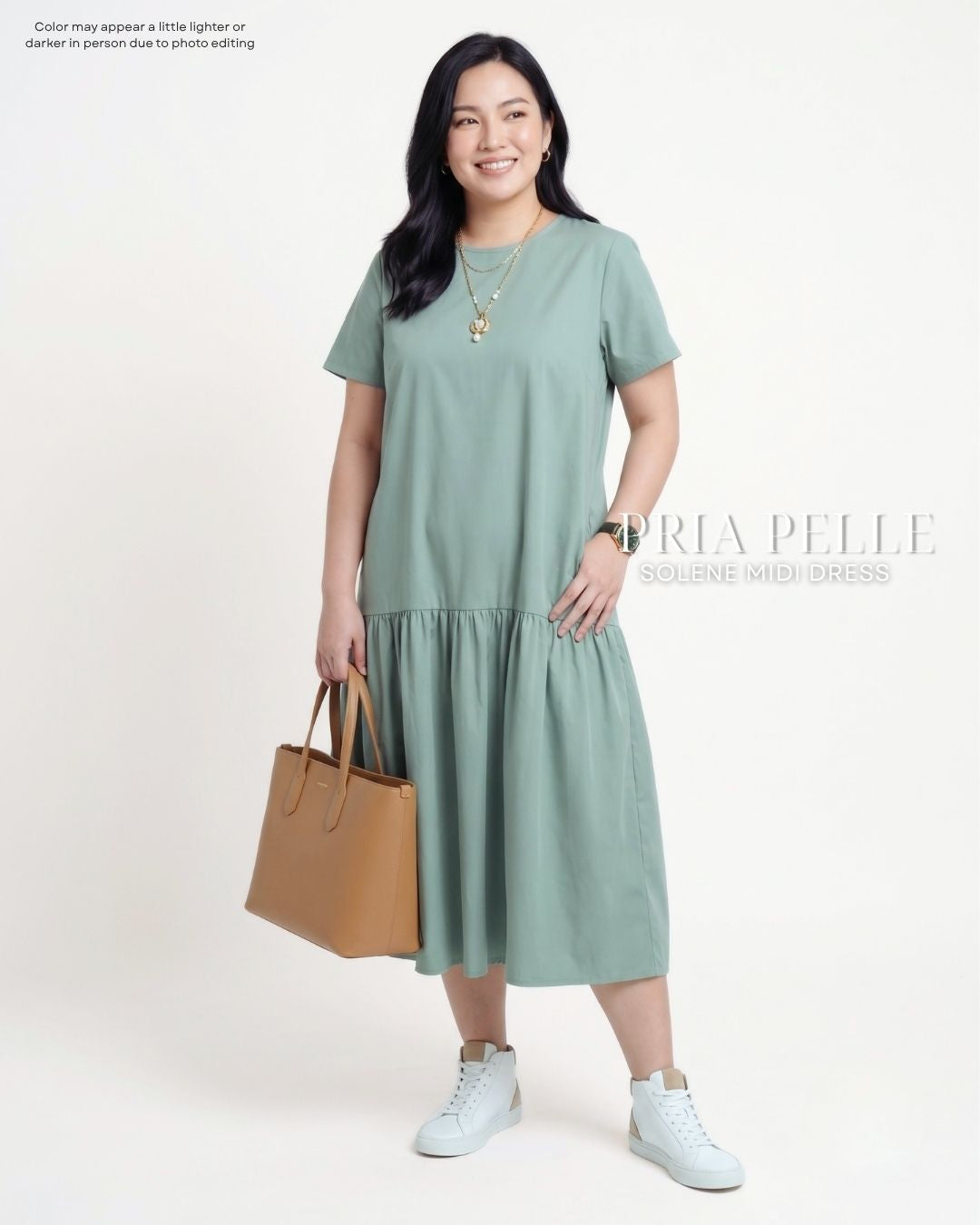 Pria Pelle Solene Short Sleeves Midi Dress - Cotton Blend Spring Green | Non Stretch