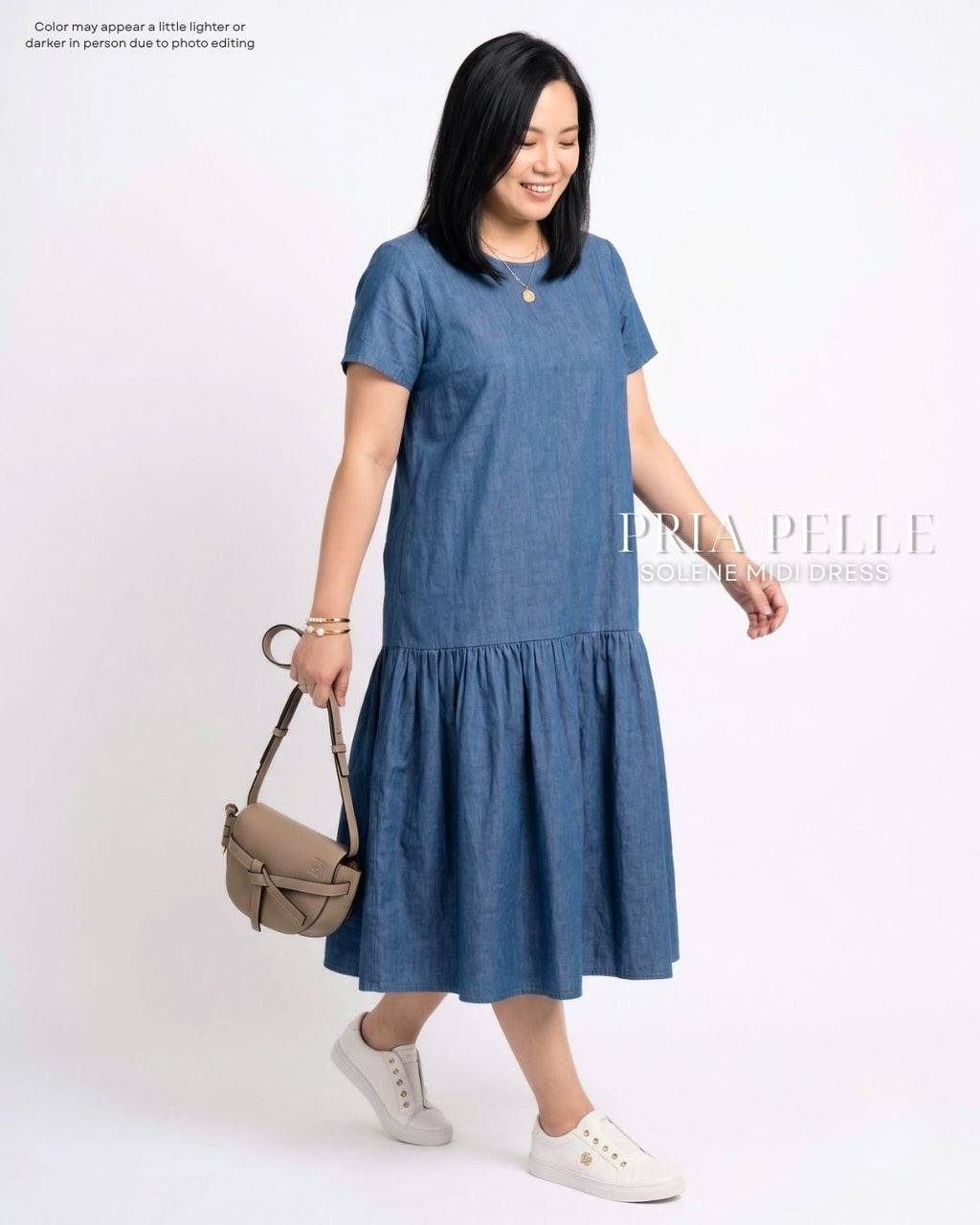 Pria Pelle Solene Short Sleeves Midi Dress - Soft Denim Blue | Non Stretch