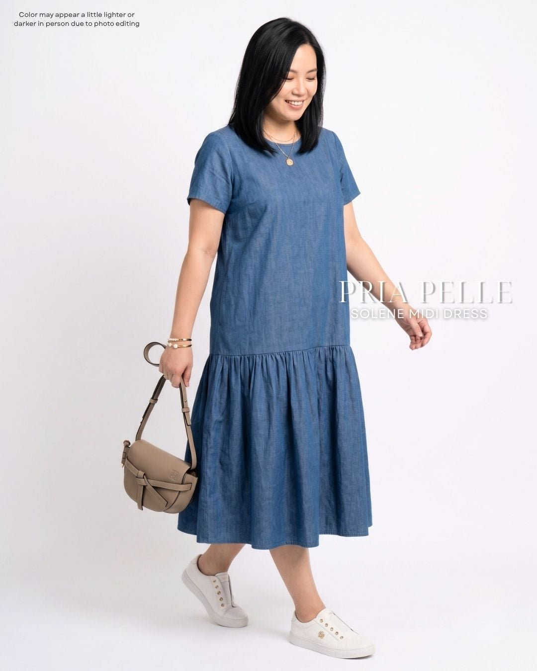 Pria Pelle Solene Short Sleeves Midi Dress - Soft Denim Blue | Non Stretch