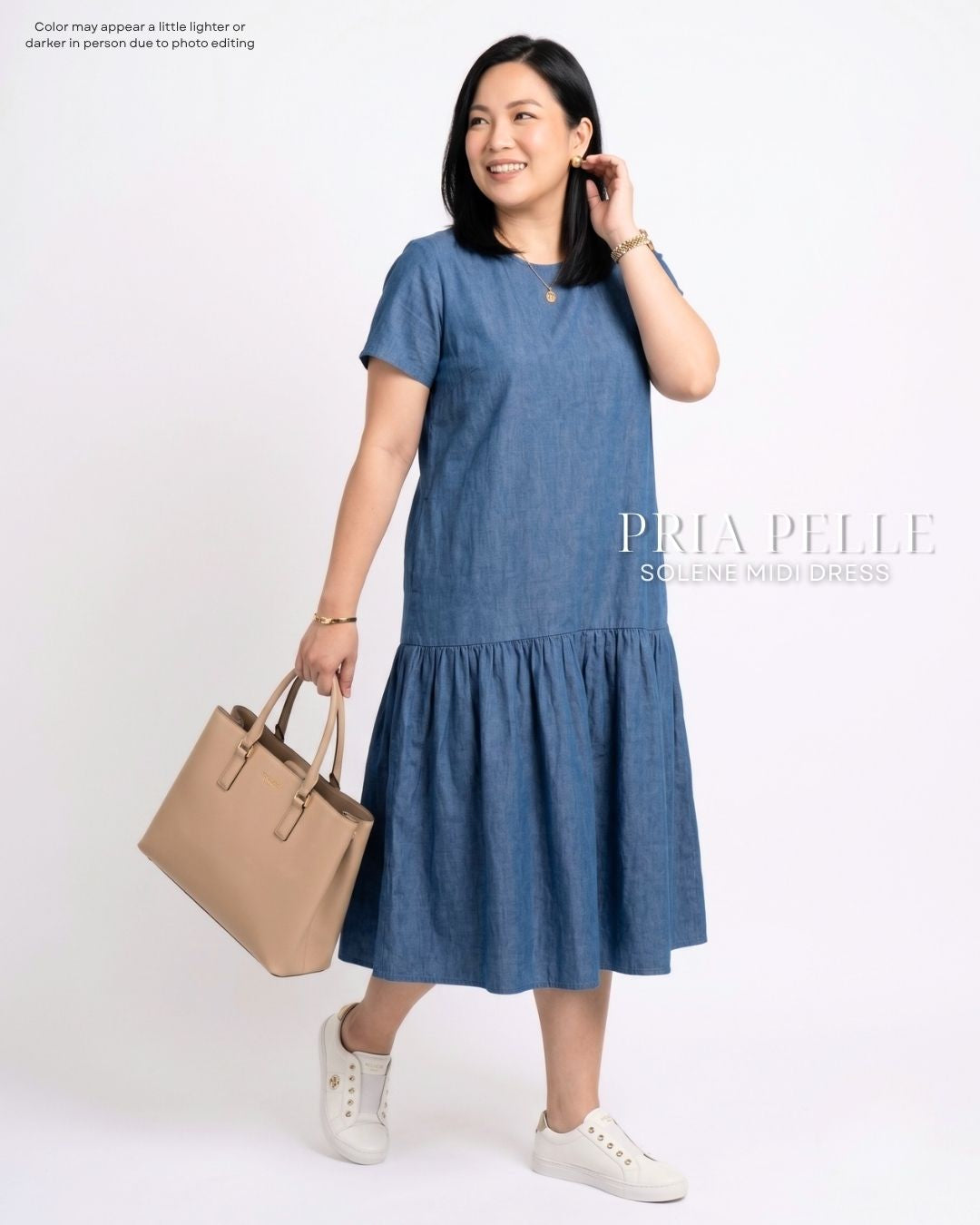 Pria Pelle Solene Short Sleeves Midi Dress - Soft Denim Blue | Non Stretch
