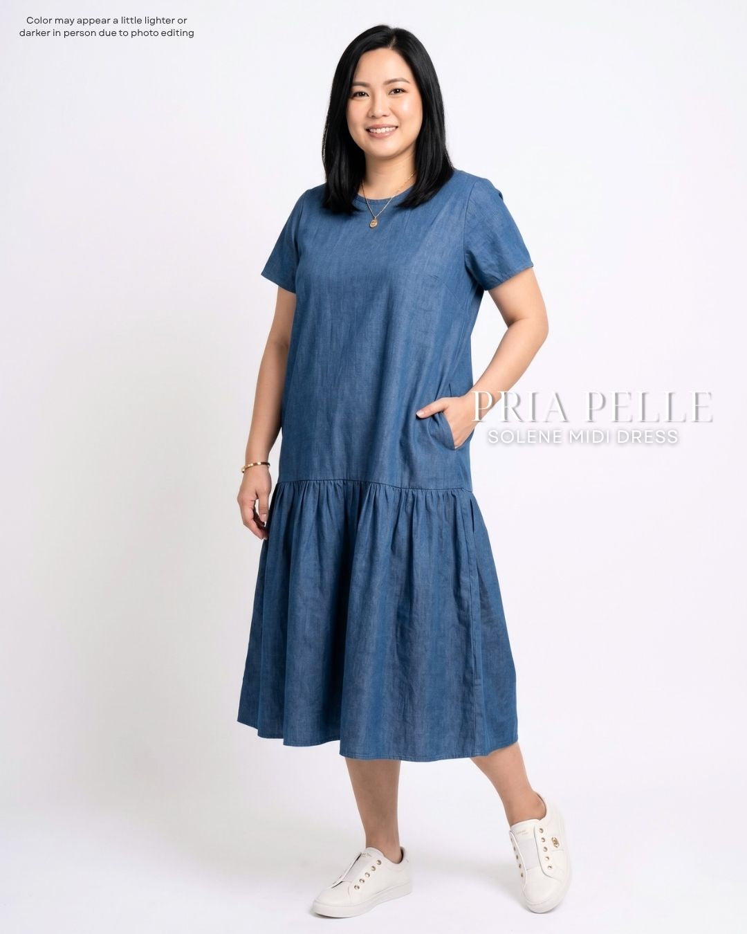 Pria Pelle Solene Short Sleeves Midi Dress - Soft Denim Blue | Non Stretch