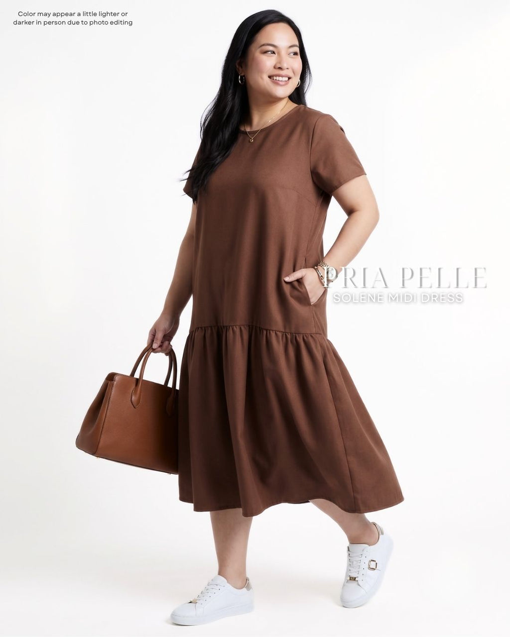 Pria Pelle Solene Short Sleeves Midi Dress - Poly Cotton Brown | Non Stretch