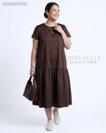 Pria Pelle Solene Short Sleeves Midi Dress - Cotton Satin Dark Brown