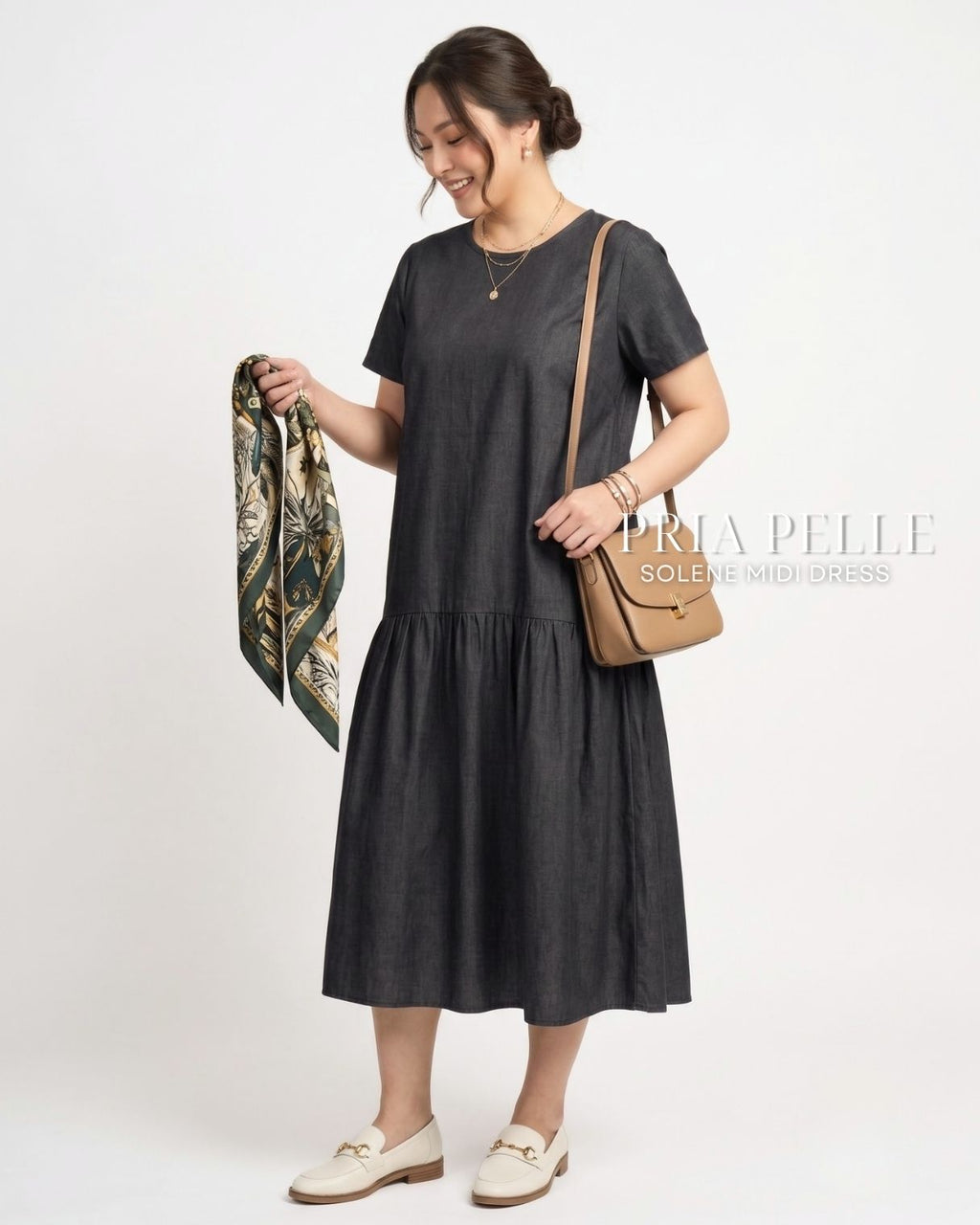 Pria Pelle Solene Short Sleeves Midi Dress - Denim Charcoal | Non Stretch