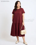 Pria Pelle Solene Short Sleeves Midi Dress - Cotton Blend Light Maroon | Non Stretch