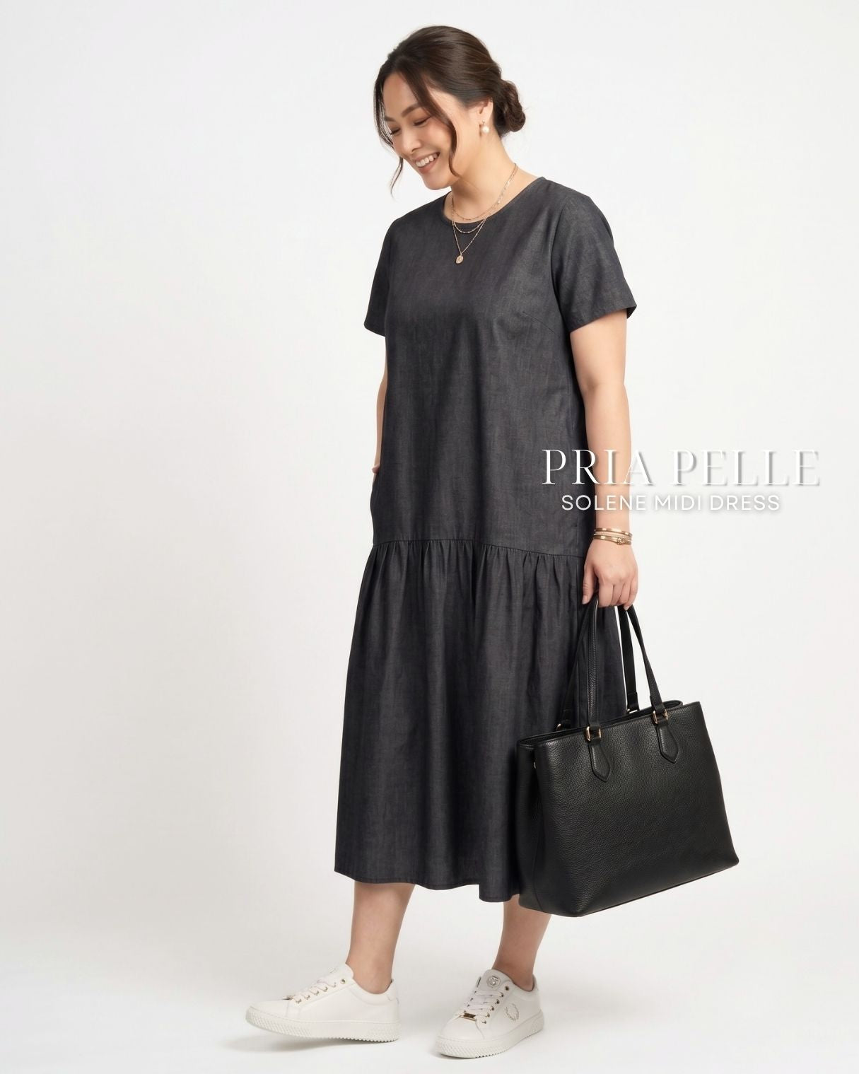 Pria Pelle Solene Short Sleeves Midi Dress - Denim Charcoal | Non Stretch