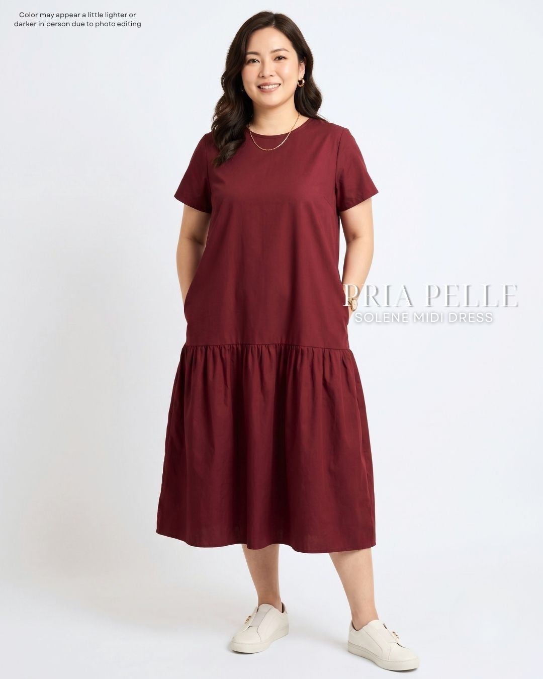 Pria Pelle Solene Short Sleeves Midi Dress - Cotton Blend Light Maroon | Non Stretch