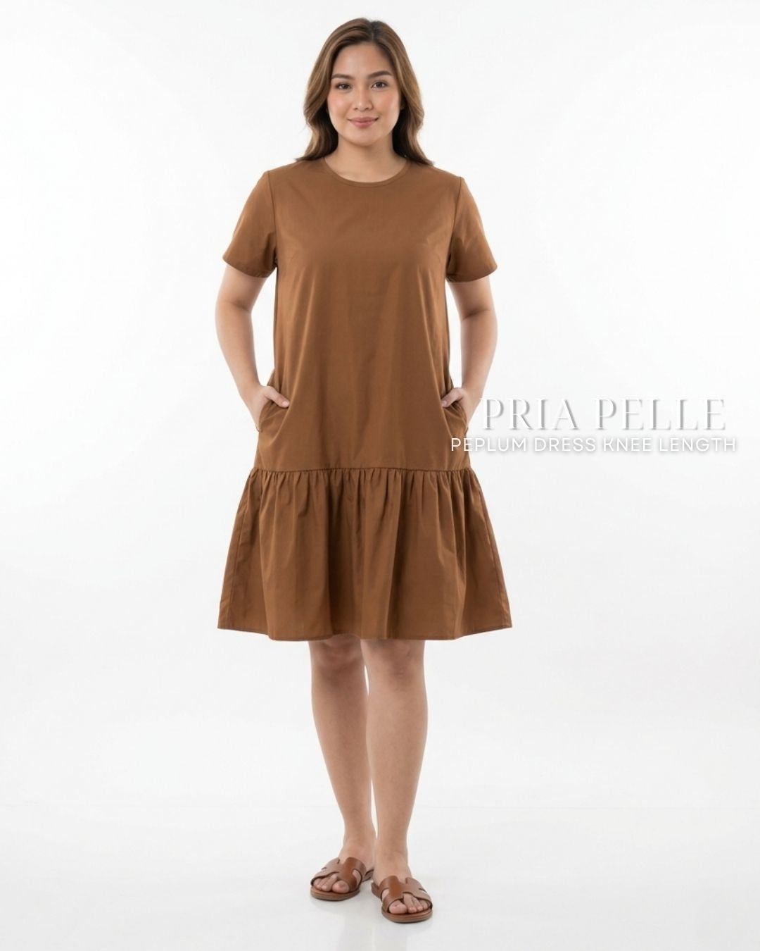 Pria Pelle Peplum Dress Version 1 | Cotton Blend Warm Mocha - Non Stretch