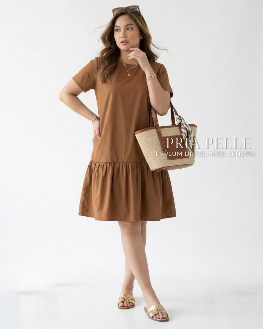 Pria Pelle Peplum Dress Version 1 | Cotton Blend Warm Mocha - Non Stretch