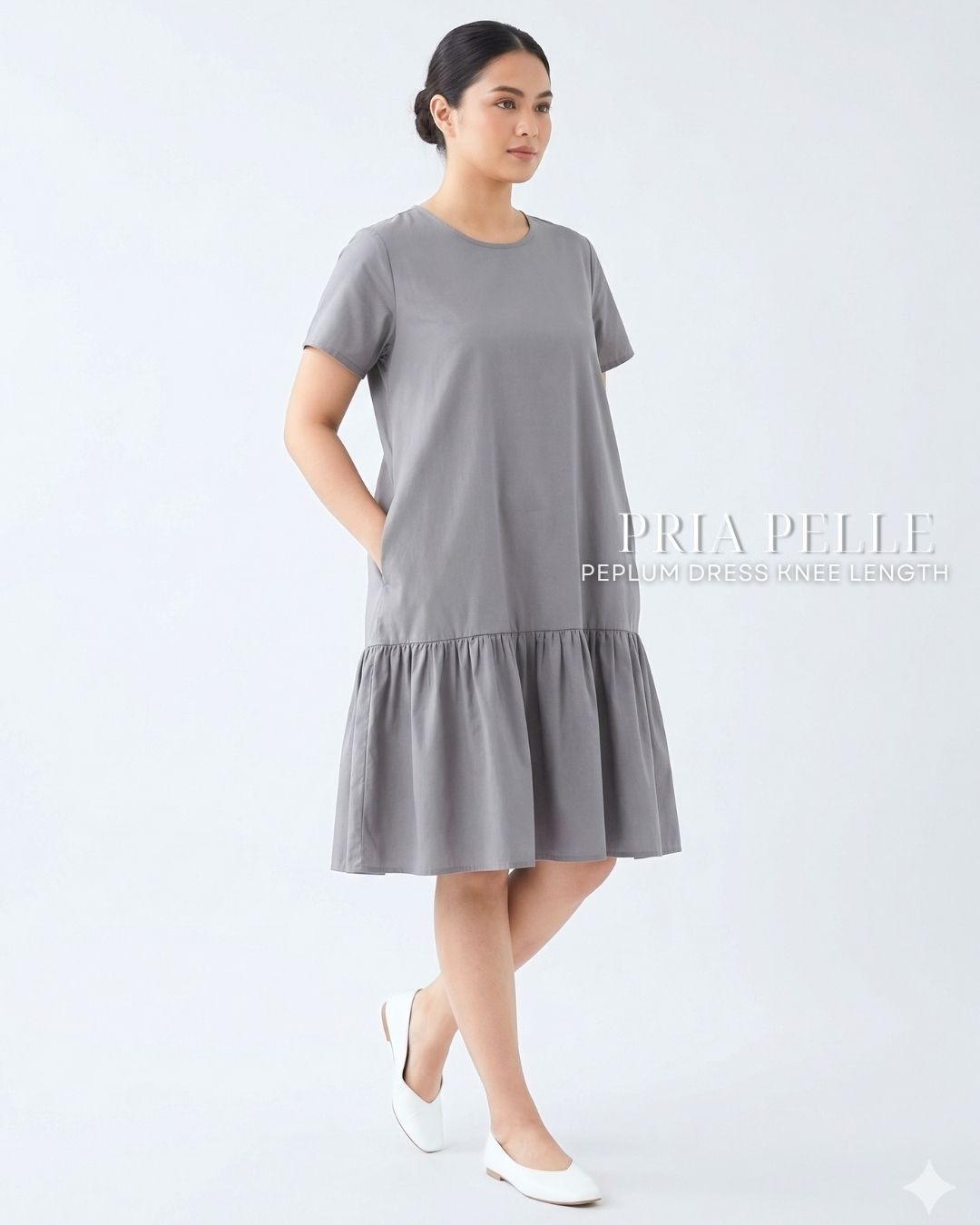 Pria Pelle Peplum Dress Version 1 | Cotton Blend Steel Gray - Non Stretch